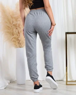 Szare damskie bawełniane spodnie dresowe z misiem Spodnie Dresowe