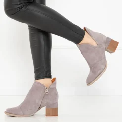 Szare damskie ocieplane botki na słupku Karela Botki Na Słupku