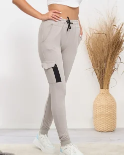 Outlet Szare damskie bawełniane spodnie dresowe Spodnie Dresowe