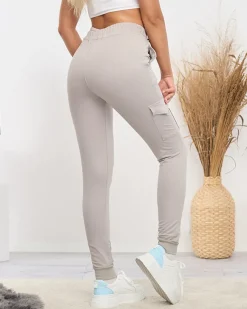 Outlet Szare damskie bawełniane spodnie dresowe Spodnie Dresowe