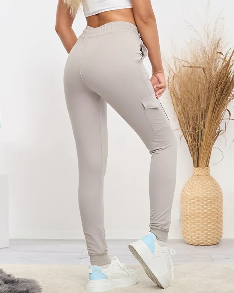 Outlet Szare damskie bawełniane spodnie dresowe Spodnie Dresowe