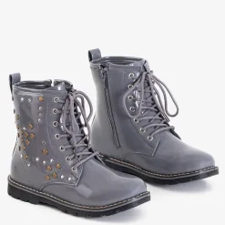 Szare dziecięce lakierowane workery Isibeal Dziewczęce