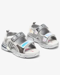 Best Szare sandałki dziewczęce z holograficznymi wstawkami Heilol Dziewczęce