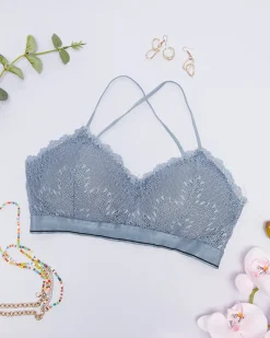 Online Szaro - niebieski damski koronkowy biustonosz typu braletka Codzienne|Bralet