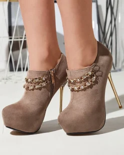 Hot Szaro- beżowe damskie półbuty na wysokiej szpilce Ehcso Półbuty|Szpilki