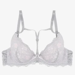 Hot Szaro-różowy biustonosz koronkowy z paseczkami Codzienne