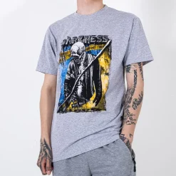 Discount Szary bawełniany męski t-shirt z printem Bluzki