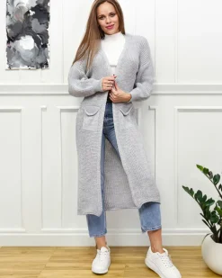 Szary damski sweter narzutka Swetry