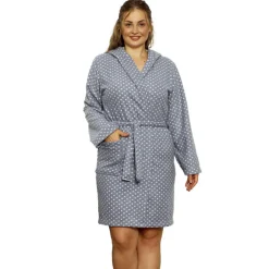 Sale Szary damski szlafrok w kropki PLUS SIZE Szlafroki|Plus Size