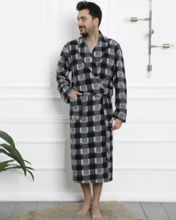 Outlet Szary męski szlafrok w kratę Szlafroki