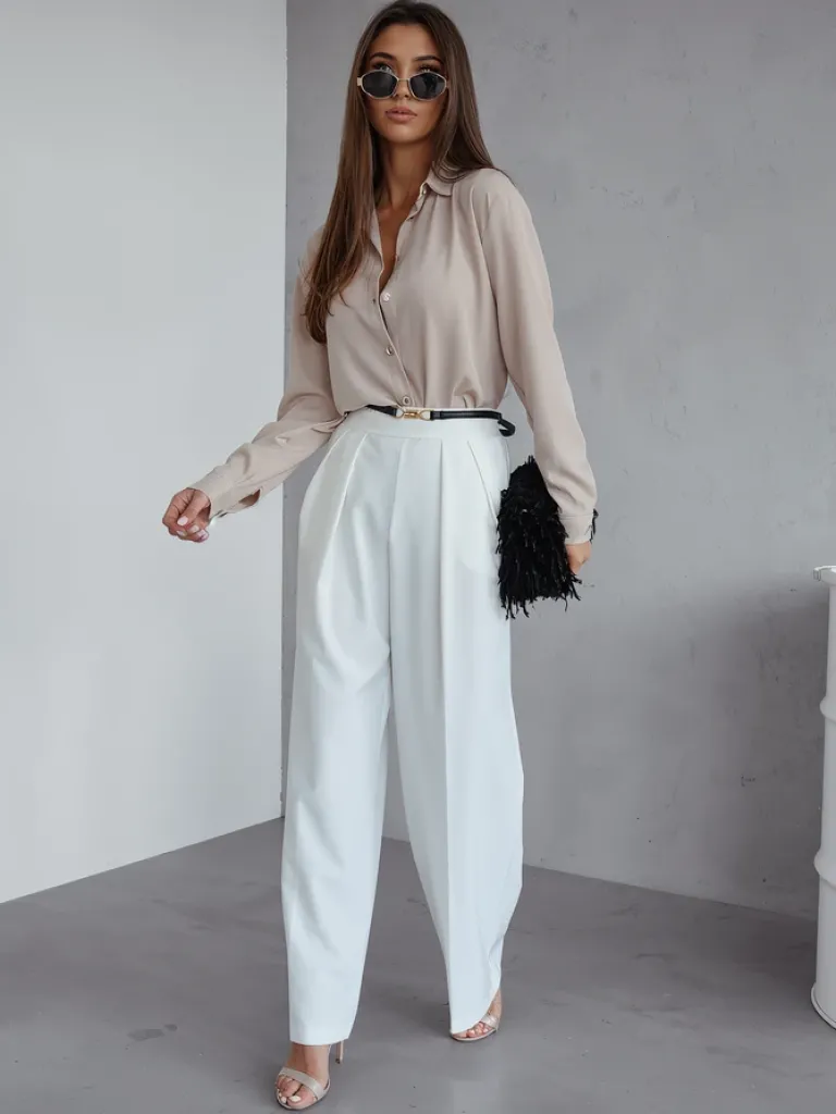 Best Szerokie spodnie damskie w kant Spodnie Materiałowe