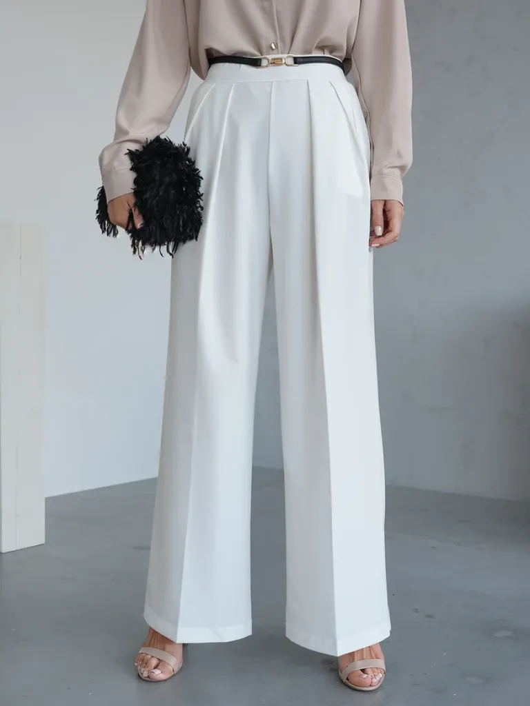 Best Szerokie spodnie damskie w kant Spodnie Materiałowe