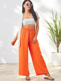 Best Szerokie spodnie damskie z gumą w pasie Spodnie Materiałowe