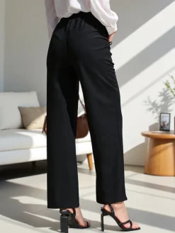 Sale Szerokie spodnie damskie z wiązaniem po boku Spodnie Materiałowe