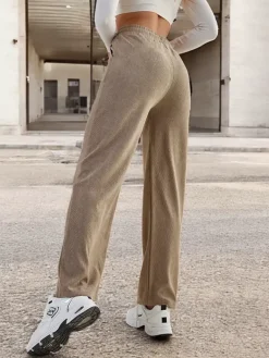 Best Szerokie spodnie damskie prążkowane PLUS SIZE Plus Size|Spodnie Materiałowe