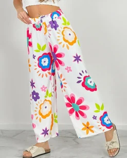 Best Szerokie spodnie damskie materiałowe w kwiaty Spodnie Materiałowe