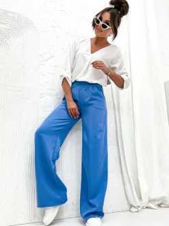 Outlet Szerokie spodnie damskie materiałowe Spodnie Materiałowe