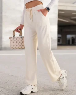 Sale Szerokie spodnie damskie prążkowane Spodnie Materiałowe