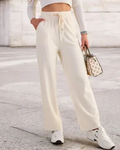 Sale Szerokie spodnie damskie prążkowane Spodnie Materiałowe