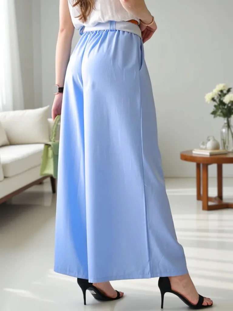 Online Szerokie spodnie damskie z paskiem Spodnie Materiałowe