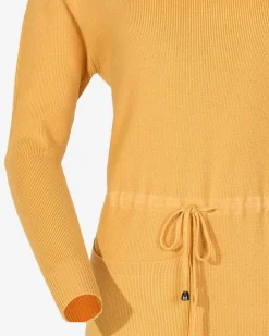 Hot Żółta damska sukienka swetrowa z golfem Sukienki Długie