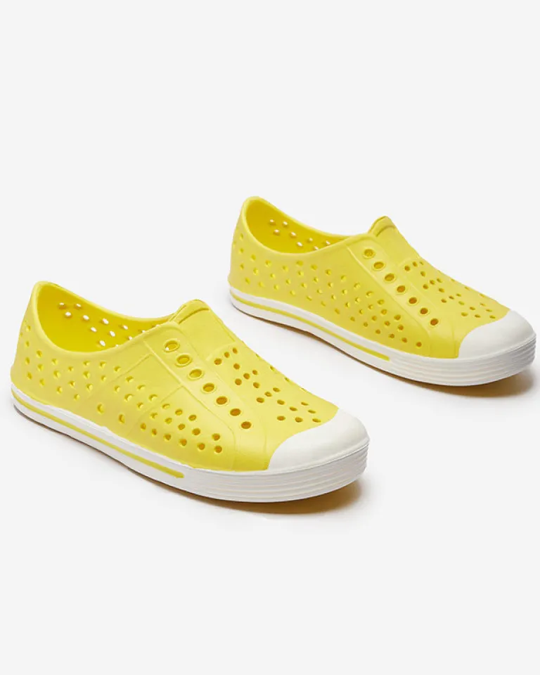 Sale Żółte ażurowe dziecięce gumowe trampki Jiteri Chłopięce|Dziewczęce