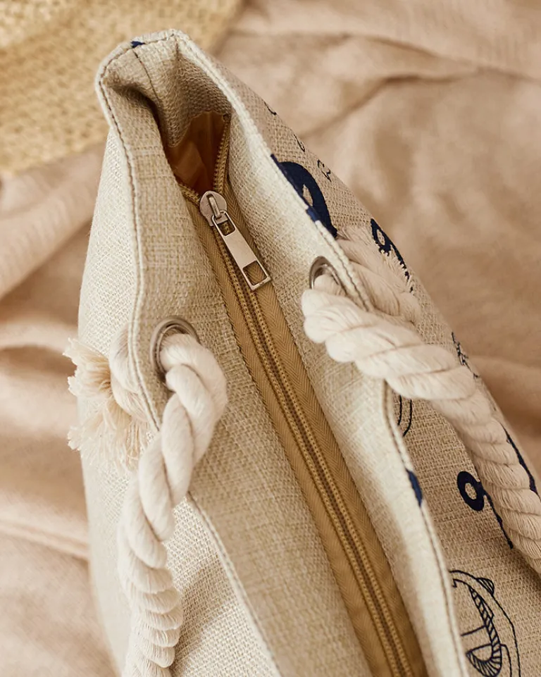 Discount Tkaninowa torba w wakacyjny wzór na ramię Damskie Torebki Shoppers|Torby Plażowe