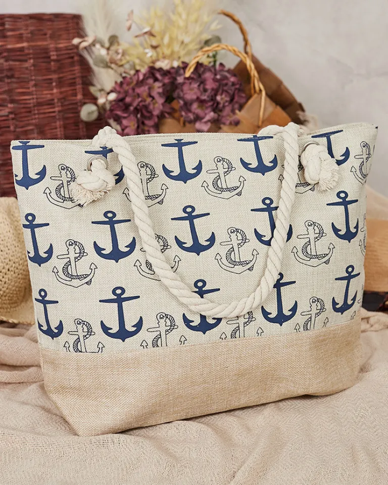 Discount Tkaninowa torba w wakacyjny wzór na ramię Damskie Torebki Shoppers|Torby Plażowe