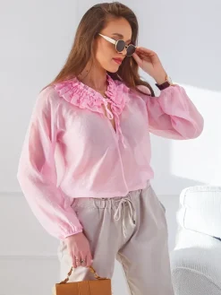 Clearance Transparentna damska koszula z ozdobnym kołnierzykiem Bluzki / Koszule / Koszulki