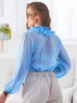 Sale Transparentna damska koszula z ozdobnym kołnierzykiem Bluzki / Koszule / Koszulki