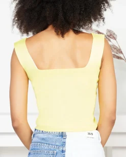 Sale Żółty damski crop top na ramiączkach Bluzki / Koszule / Koszulki