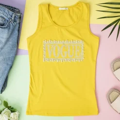 Online Żółty damski top z cyrkoniami Bluzki / Koszule / Koszulki