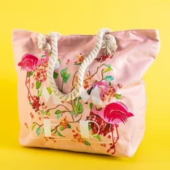 Discount Wielokolorowa plażowa torba z flamingami Damskie Materiałowe|Torby Plażowe