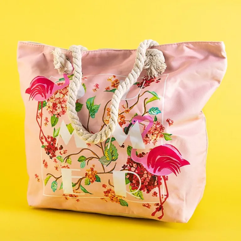 Discount Wielokolorowa plażowa torba z flamingami Damskie Materiałowe|Torby Plażowe