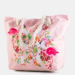 Discount Wielokolorowa plażowa torba z flamingami Damskie Materiałowe|Torby Plażowe