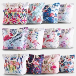 Discount Wielokolorowa plażowa torba z flamingami Damskie Materiałowe|Torby Plażowe