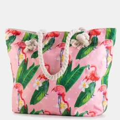 Hot Wielokolorowa plażowa torba z flamingami Damskie Materiałowe|Torby Plażowe