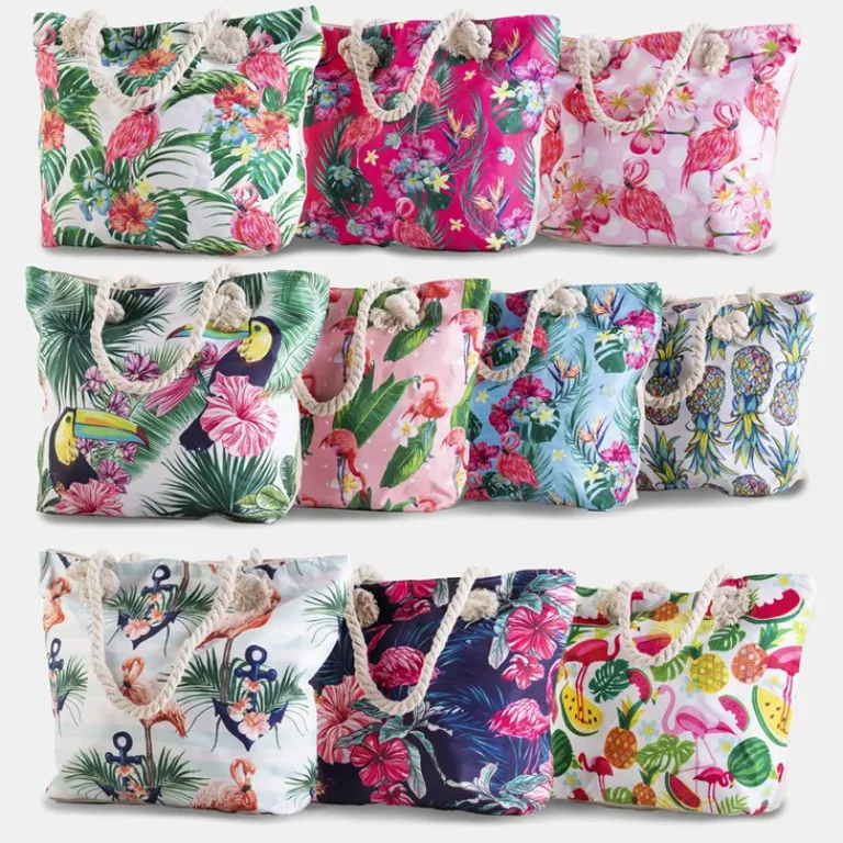 Hot Wielokolorowa plażowa torba z flamingami Damskie Materiałowe|Torby Plażowe