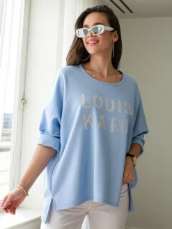 Outlet Wiskozowa damska bluzka z napisami z cyrkonii Bluzki / Koszule / Koszulki