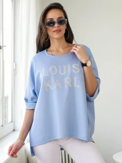 Outlet Wiskozowa damska bluzka z napisami z cyrkonii Bluzki / Koszule / Koszulki