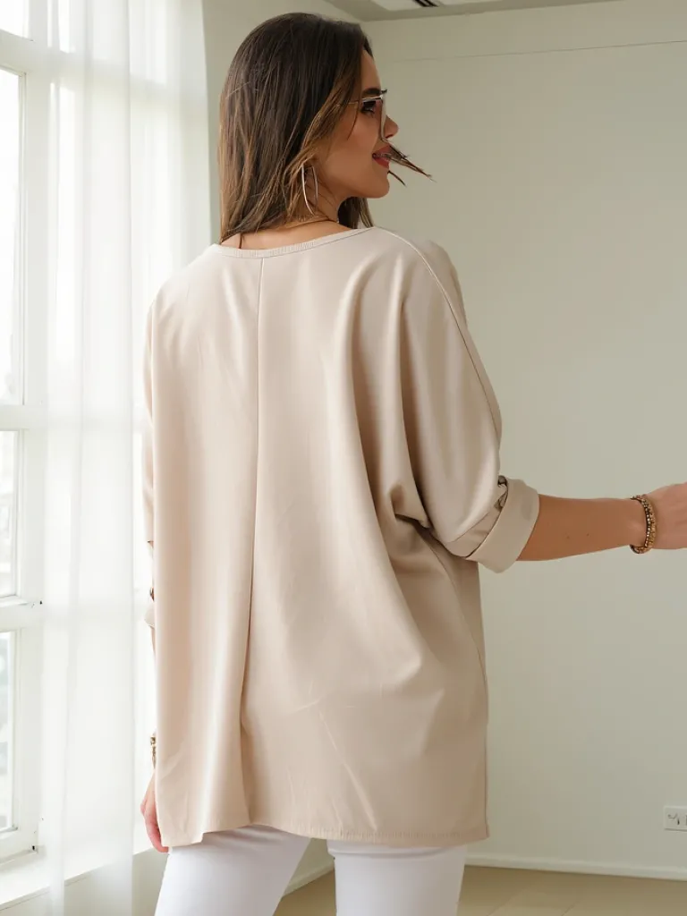 Wiskozowa damska bluzka z napisami z cyrkonii Bluzki / Koszule / Koszulki