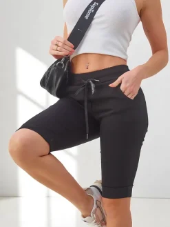 Wiskozowe materiałowe krótkie spodenki damskie do kolana Spodenki 3/4|Szorty