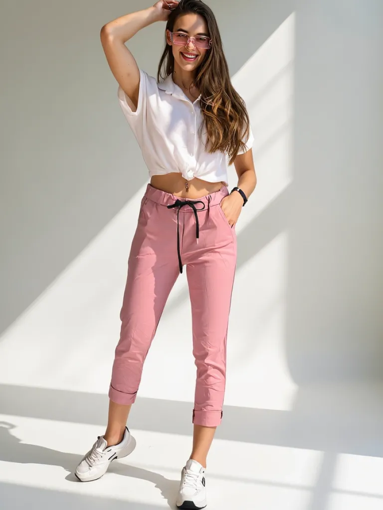 Wiskozowe spodnie damskie rurki z wiązaniem w pasie Spodnie Materiałowe