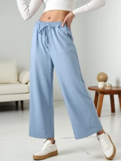 Clearance Wiskozowe szerokie spodnie damskie dresowe Spodnie Materiałowe|Spodnie Dresowe