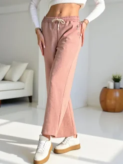 Best Wiskozowe szerokie spodnie damskie dresowe z cyrkoniami Spodnie Materiałowe|Spodnie Dresowe