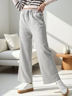 Online Wiskozowe szerokie spodnie damskie dresowe Spodnie Materiałowe|Spodnie Dresowe