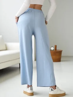 Wiskozowe szerokie spodnie damskie dresowe z cyrkoniami Spodnie Materiałowe|Spodnie Dresowe