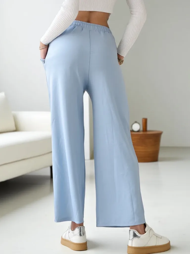 Wiskozowe szerokie spodnie damskie dresowe z cyrkoniami Spodnie Materiałowe|Spodnie Dresowe