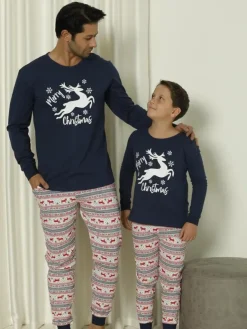 Outlet Świąteczna bawełniana męska piżama 2- częściowa Merry Christmas Piżamy