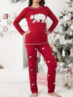 Online Świąteczna bawełniana dziecięca piżama z misiem polarnym Bielizna|Piżamy